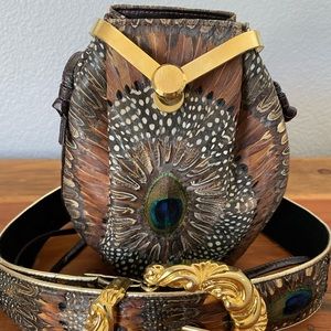 Vintage Comeco Peacock Feather Satchel Purse Cross Body Purse